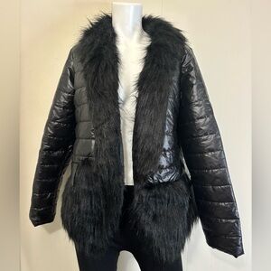 Black Faux Fur Trim Puffer Jacket